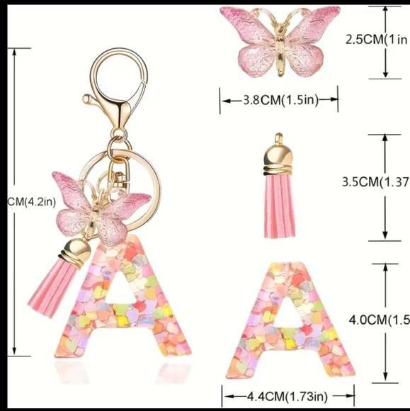 NEW! Resin Letter "N" Initial Keychain Purse Charm w/Butterfly & Tassel Alphabet - Picture 3 of 4